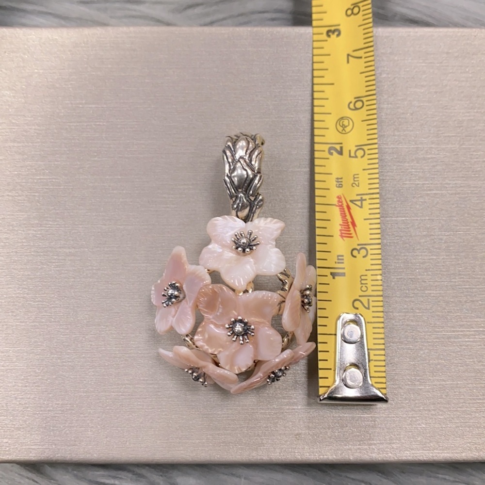 Carolyn Pollack Pink Flower Orb Pendant Enhancer Sterling Silver MOP - Picture 7 of 8